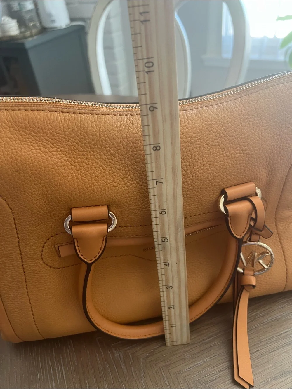 Michael Kors Carine Pebbled Leather Satchel in Tan Brown